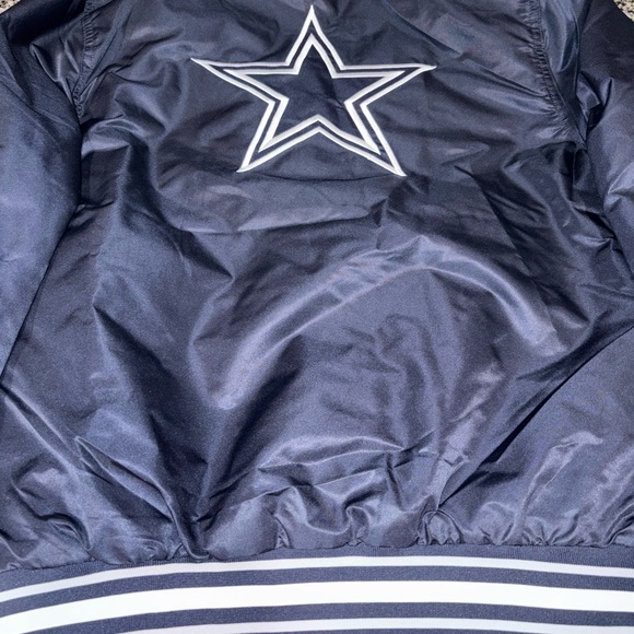 NFL Dallas Cowboys Blue Satin Snap Button Bomber Jacket Mens - Picture 2 of 5